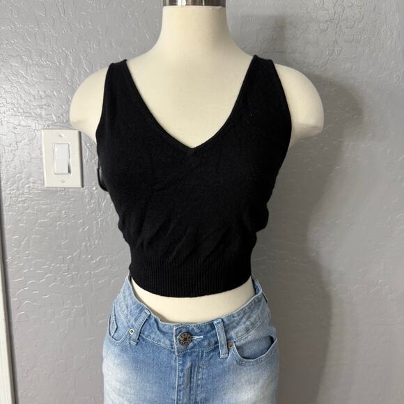 Quince Mongolian Cashmere Cropped Tank, Black, S - Picture 1 of 6